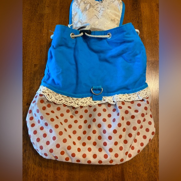 Cloth backpack. With polkadots and a bow. - Picture 2 of 13